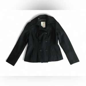 Vintage90s Guess Women's Black Wool Blend Peacoat Jacket L Lined Double Breasted